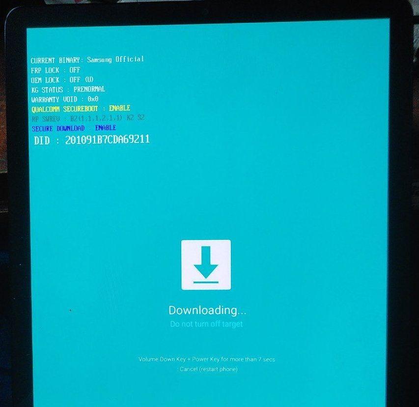 Blauer Bildschirm mit weißer Überschrift 'Downloading…'