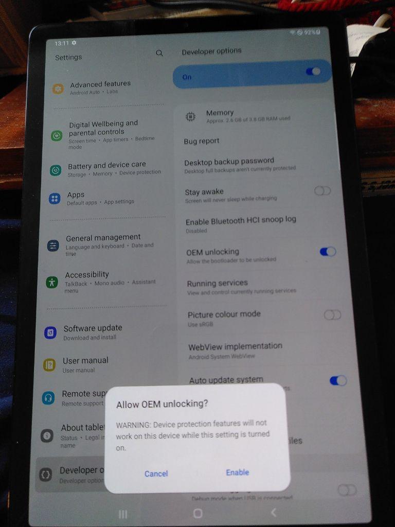 Menü in dem OEM-Unlock zu sehen ist